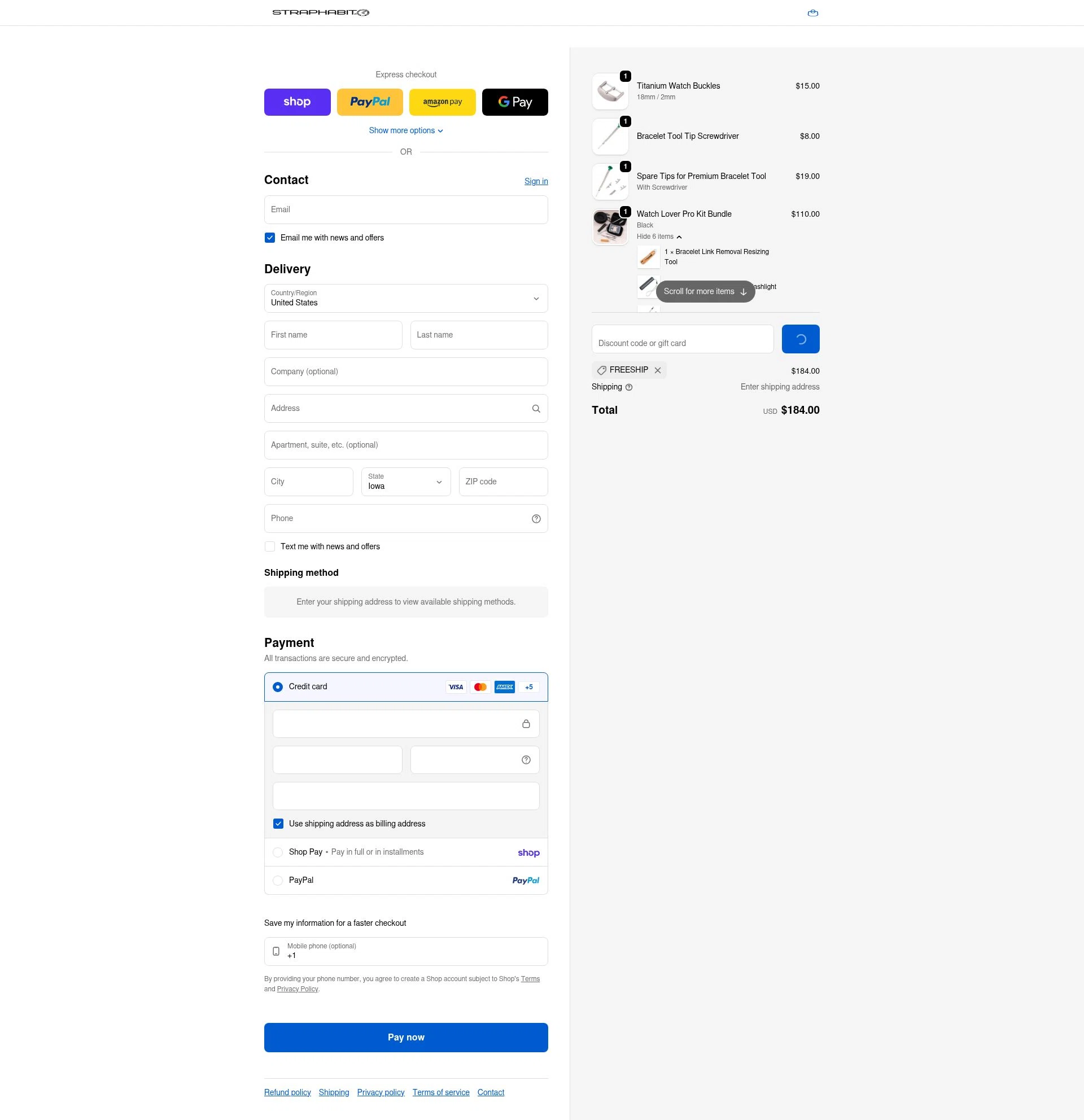 StrapHabit checkout page showing StrapHabit discount code box | Screenshot taken by SimplyCodes community member on Feb 18, 2026