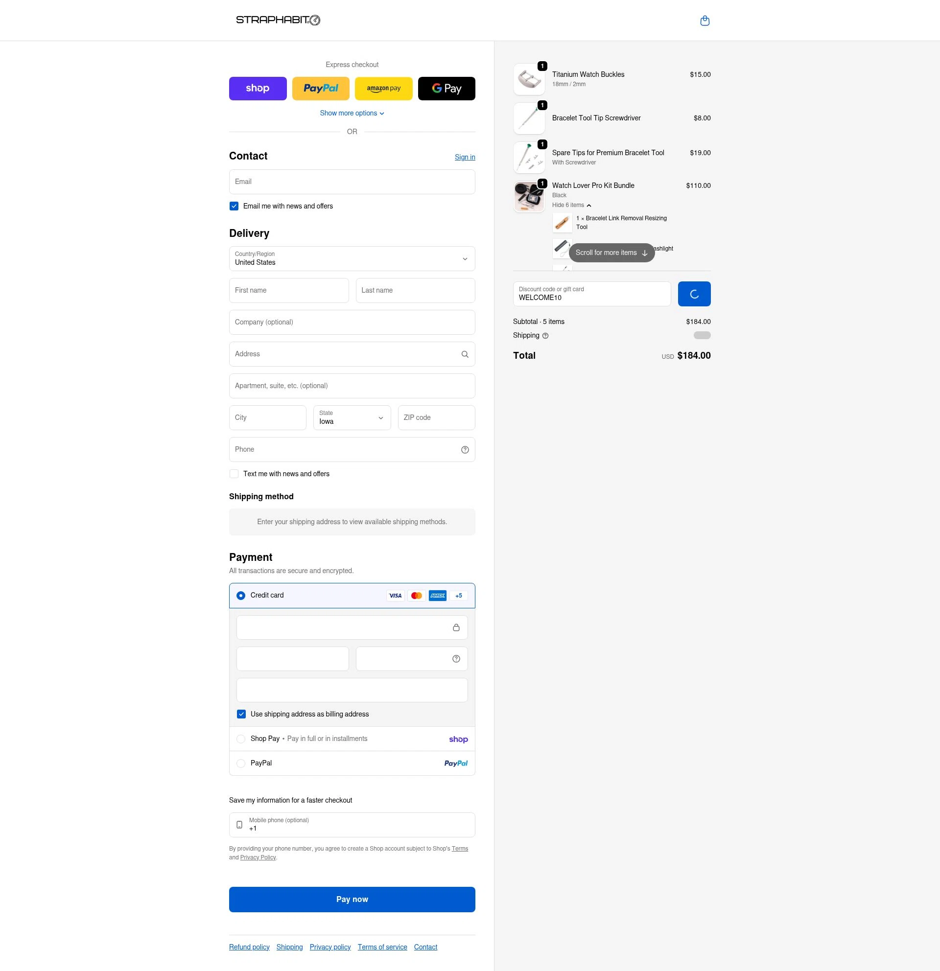 StrapHabit checkout page showing StrapHabit discount code box | Screenshot taken by SimplyCodes community member on Feb 18, 2026