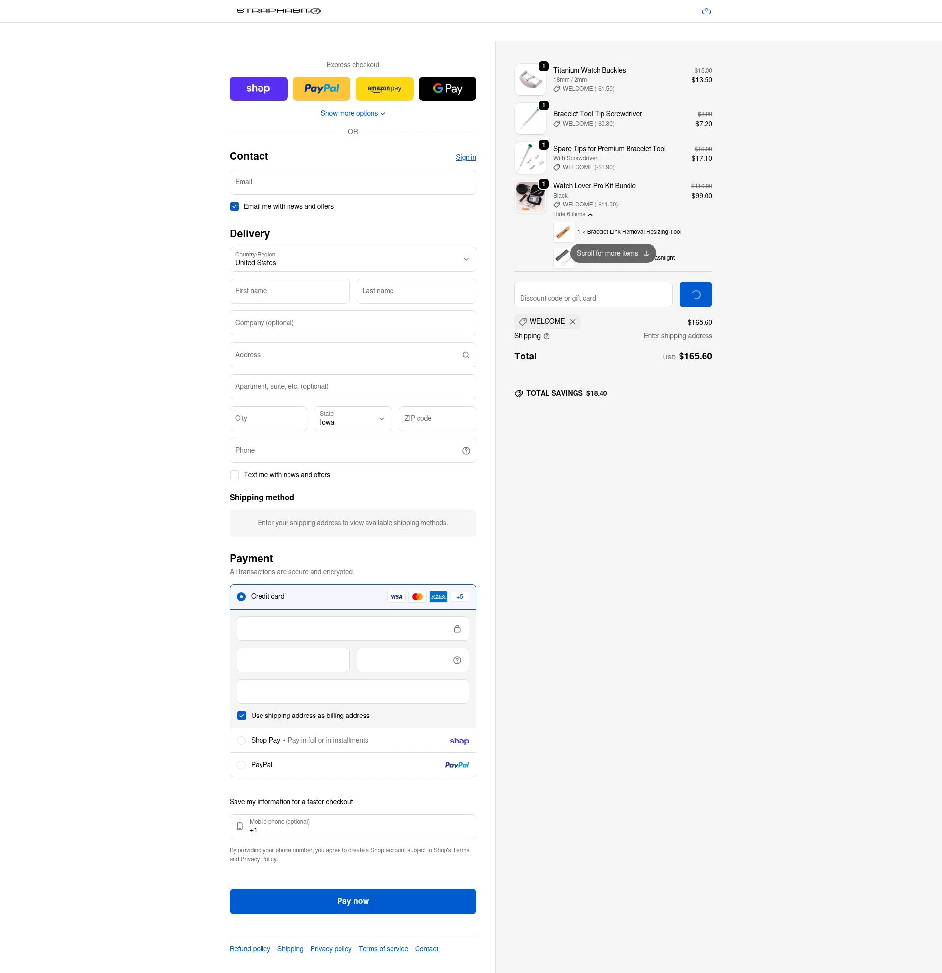 StrapHabit checkout page showing StrapHabit discount code box | Screenshot taken by SimplyCodes community member on Feb 22, 2026