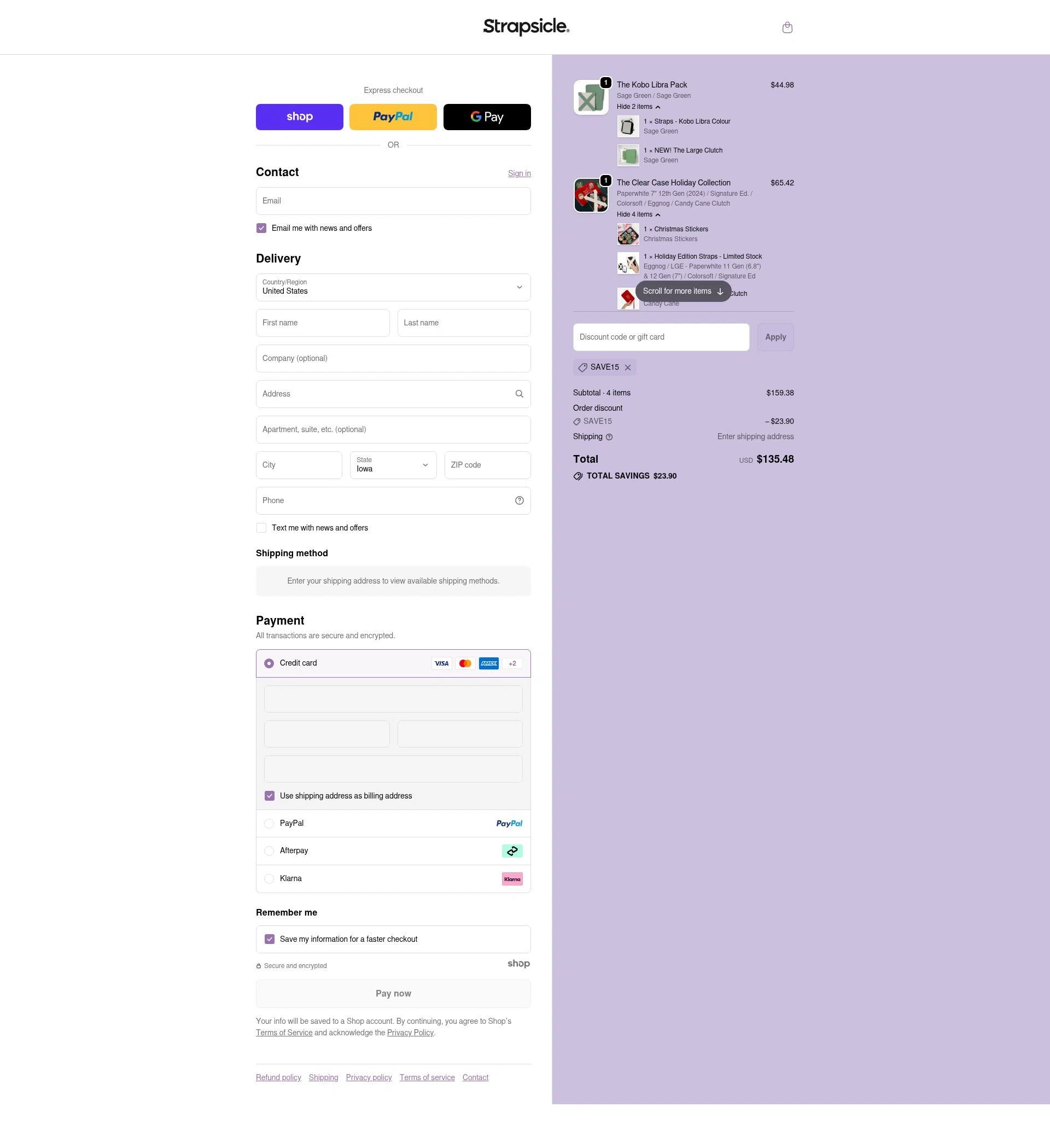 Strapsicle checkout page showing Strapsicle discount code box | Screenshot taken by SimplyCodes community member on Dec 24, 2025