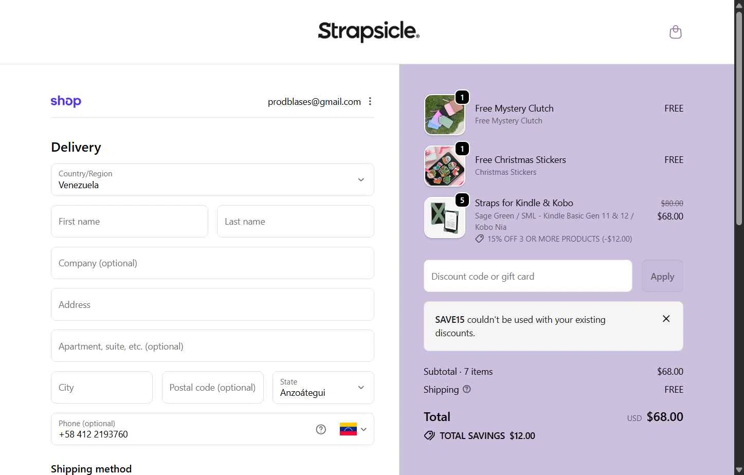 Strapsicle checkout page showing Strapsicle discount code box | Screenshot taken by SimplyCodes community member on Dec 18, 2025