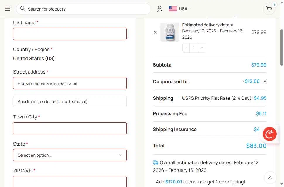 Strate Labs checkout page showing Strate Labs promo code box | Screenshot taken by SimplyCodes community member on Feb 11, 2026