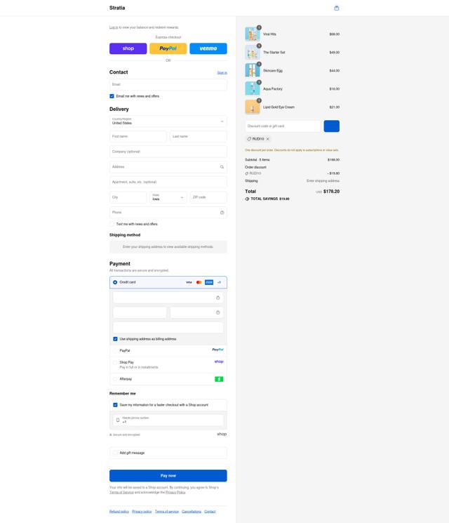 Stratia checkout page showing Stratia promo code box | Screenshot taken by SimplyCodes community member on Sep 14, 2025