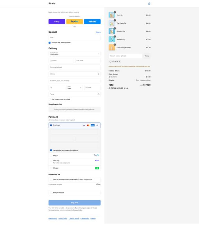 Stratia checkout page showing Stratia promo code box | Screenshot taken by SimplyCodes community member on Sep 14, 2025