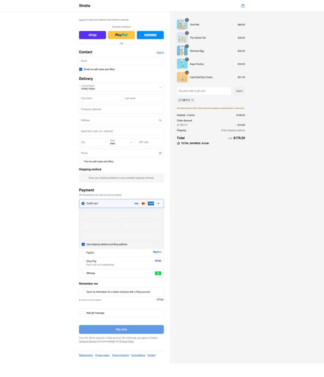 Stratia checkout page showing Stratia promo code box | Screenshot taken by SimplyCodes community member on Sep 14, 2025