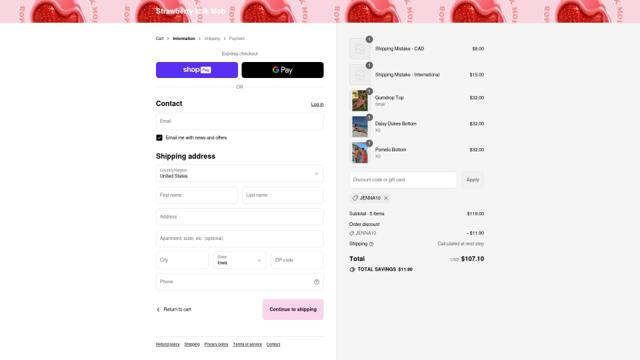 Strawberry Milk Mob checkout page showing Strawberry Milk Mob discount code box | Screenshot taken by SimplyCodes community member on Aug 27, 2025