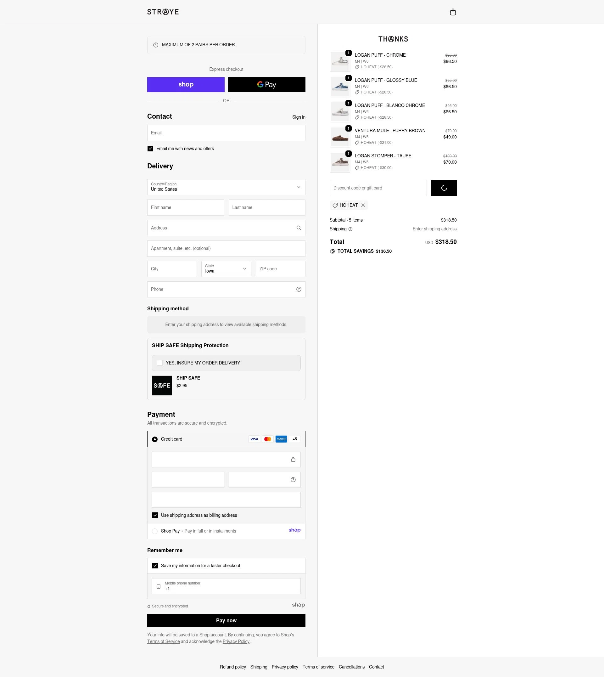 STRAYE checkout page showing STRAYE discount code box | Screenshot taken by SimplyCodes community member on Dec 22, 2025