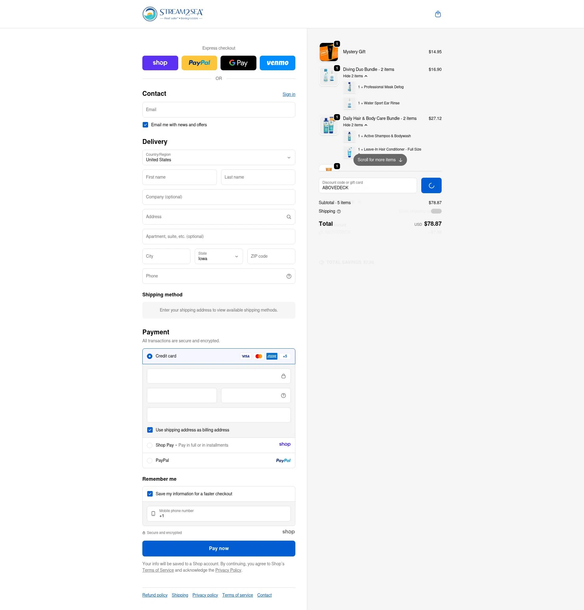 Stream2Sea checkout page showing Stream2Sea promo code box | Screenshot taken by SimplyCodes community member on Jan 1, 2026