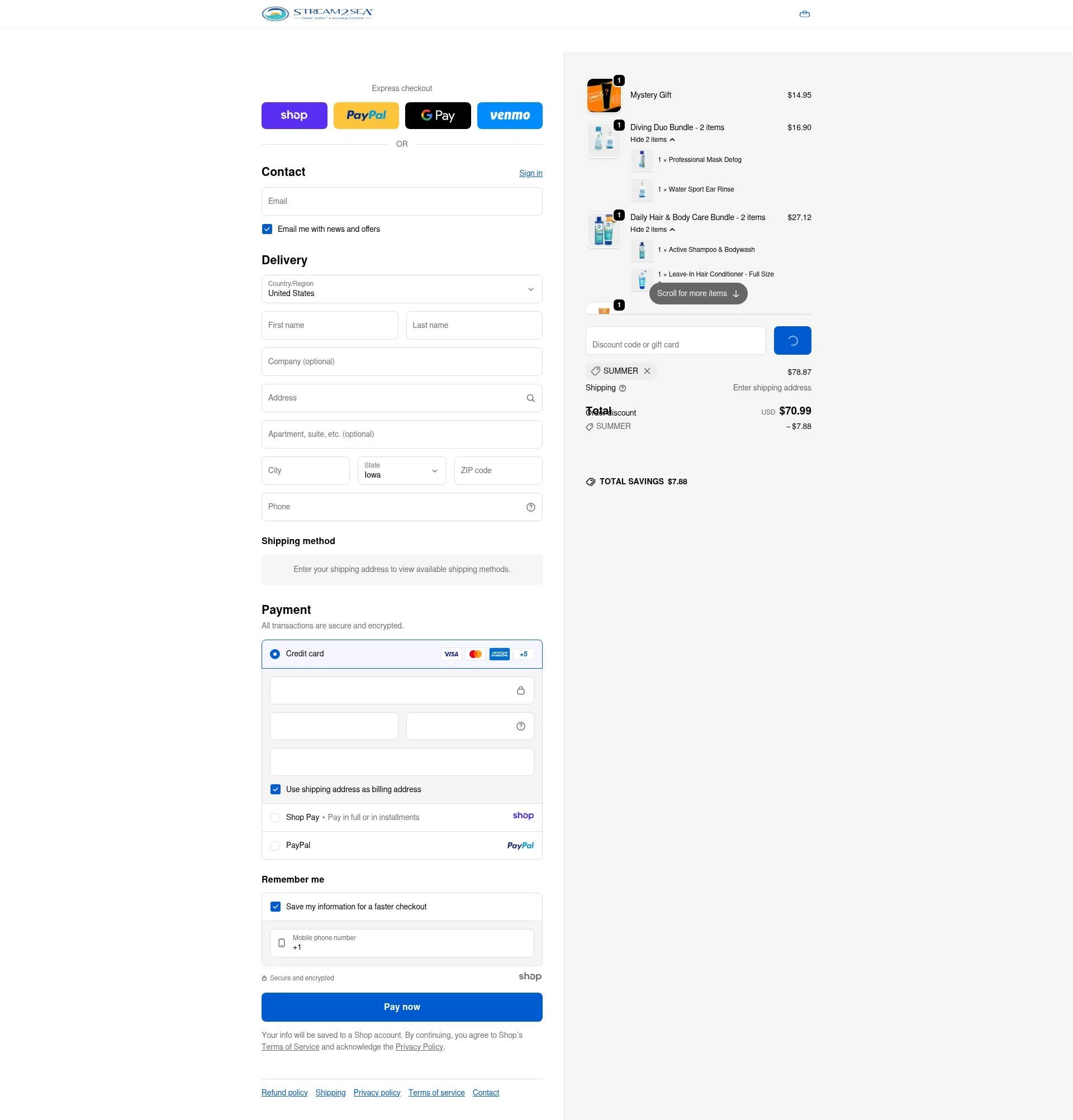 Stream2Sea checkout page showing Stream2Sea promo code box | Screenshot taken by SimplyCodes community member on Jan 1, 2026