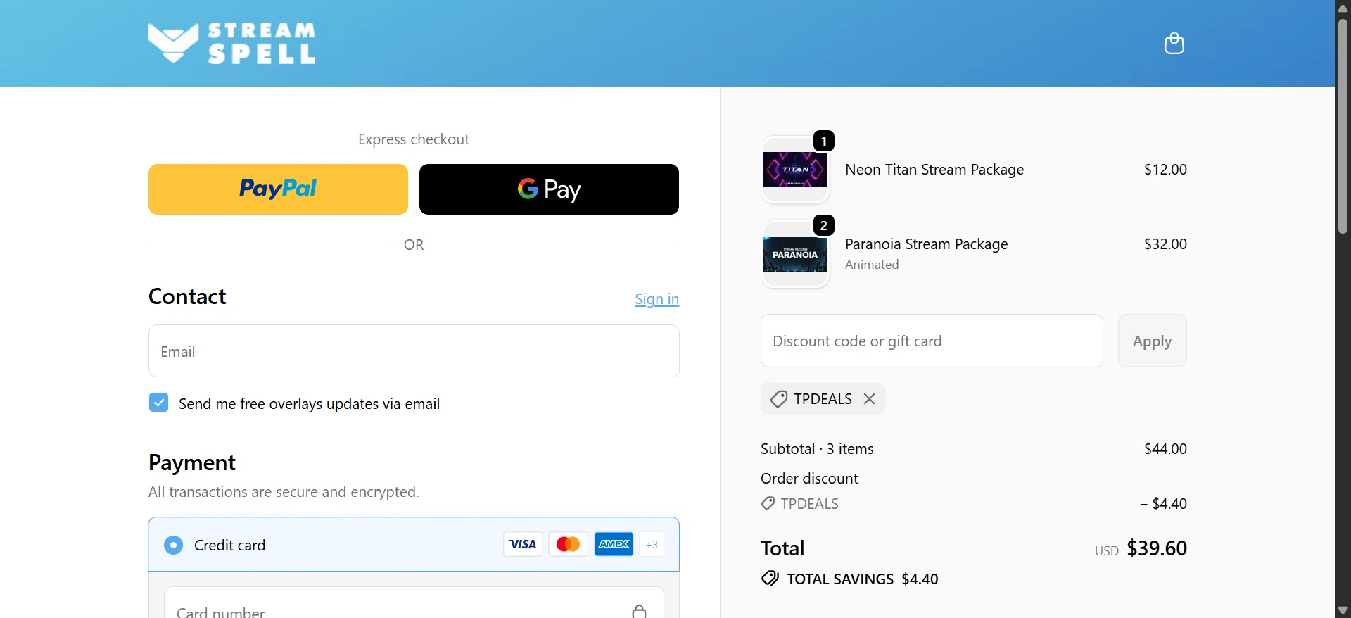 StreamSpell promo code screenshot showing code TPDEALS applied at StreamSpell checkout page. Uploaded by SimplyCodes community member FrugalMaven363 on Jun 4, 2026
