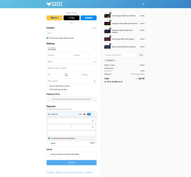 StreamSpell checkout page showing StreamSpell discount code box | Screenshot taken by SimplyCodes community member on Sep 16, 2025