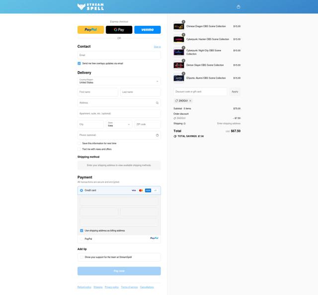 StreamSpell checkout page showing StreamSpell discount code box | Screenshot taken by SimplyCodes community member on Sep 16, 2025
