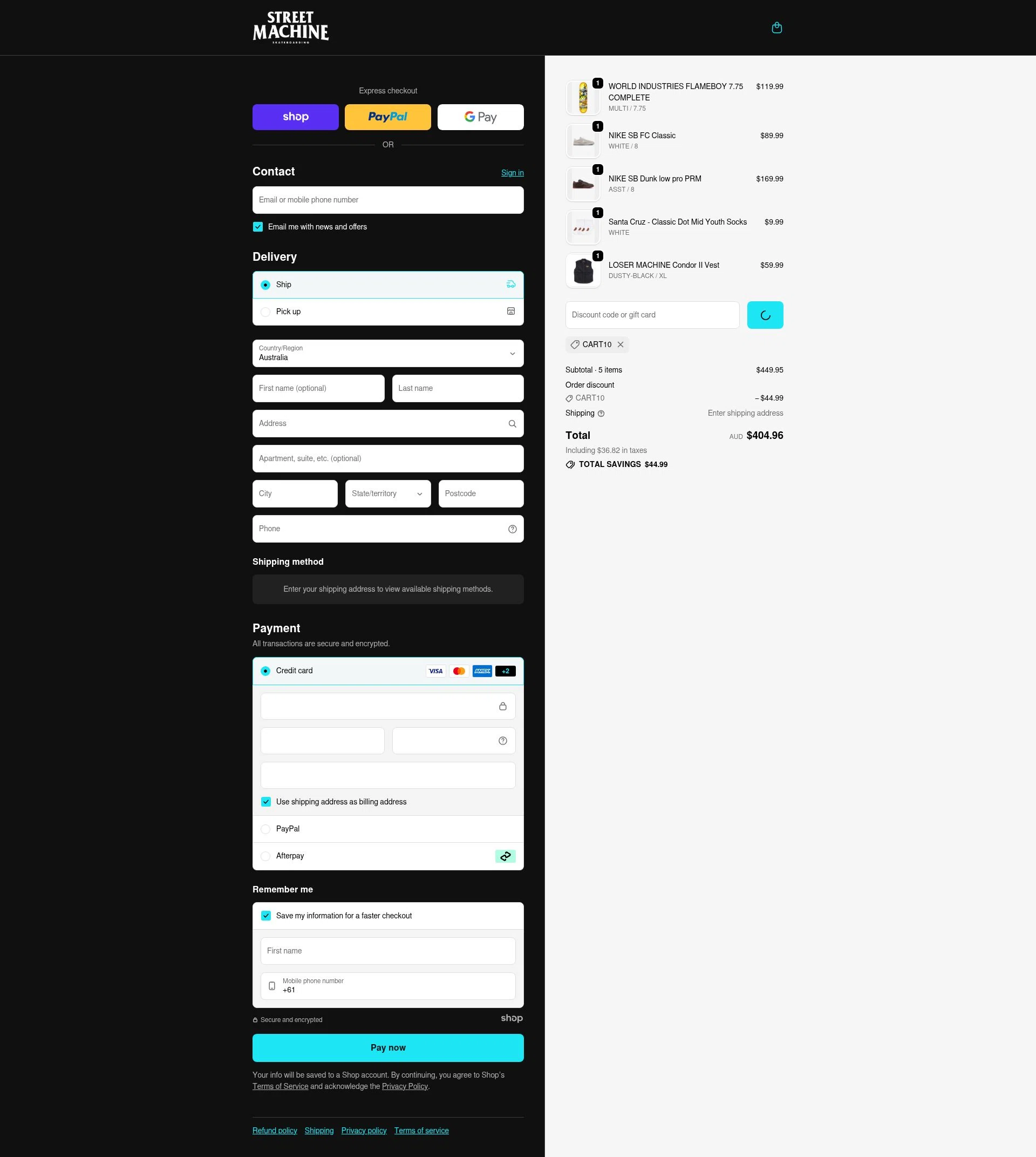 Street Machine Skate checkout page showing Street Machine Skate promo code box | Screenshot taken by SimplyCodes community member on Dec 22, 2025