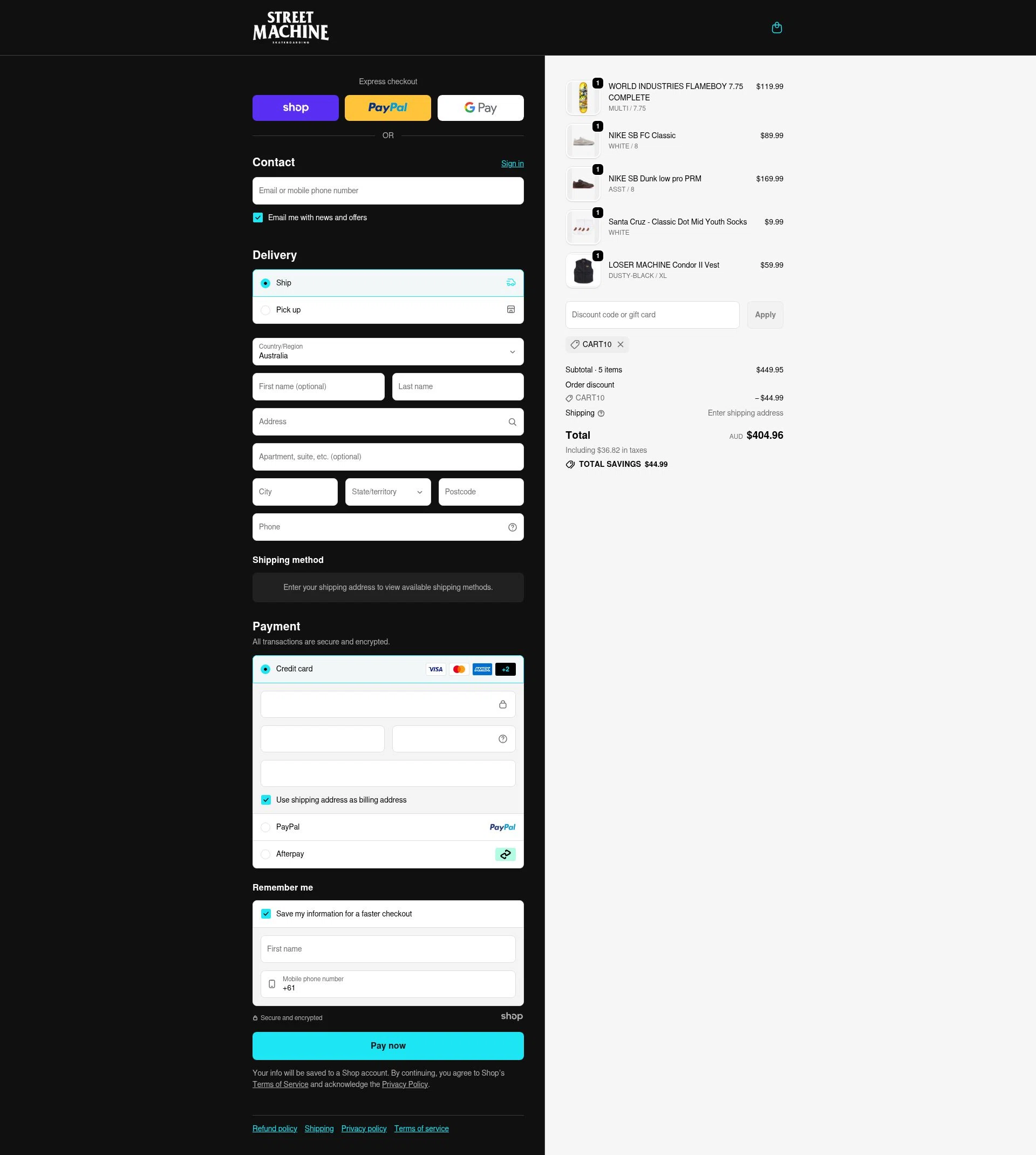 Street Machine Skate checkout page showing Street Machine Skate promo code box | Screenshot taken by SimplyCodes community member on Dec 15, 2025