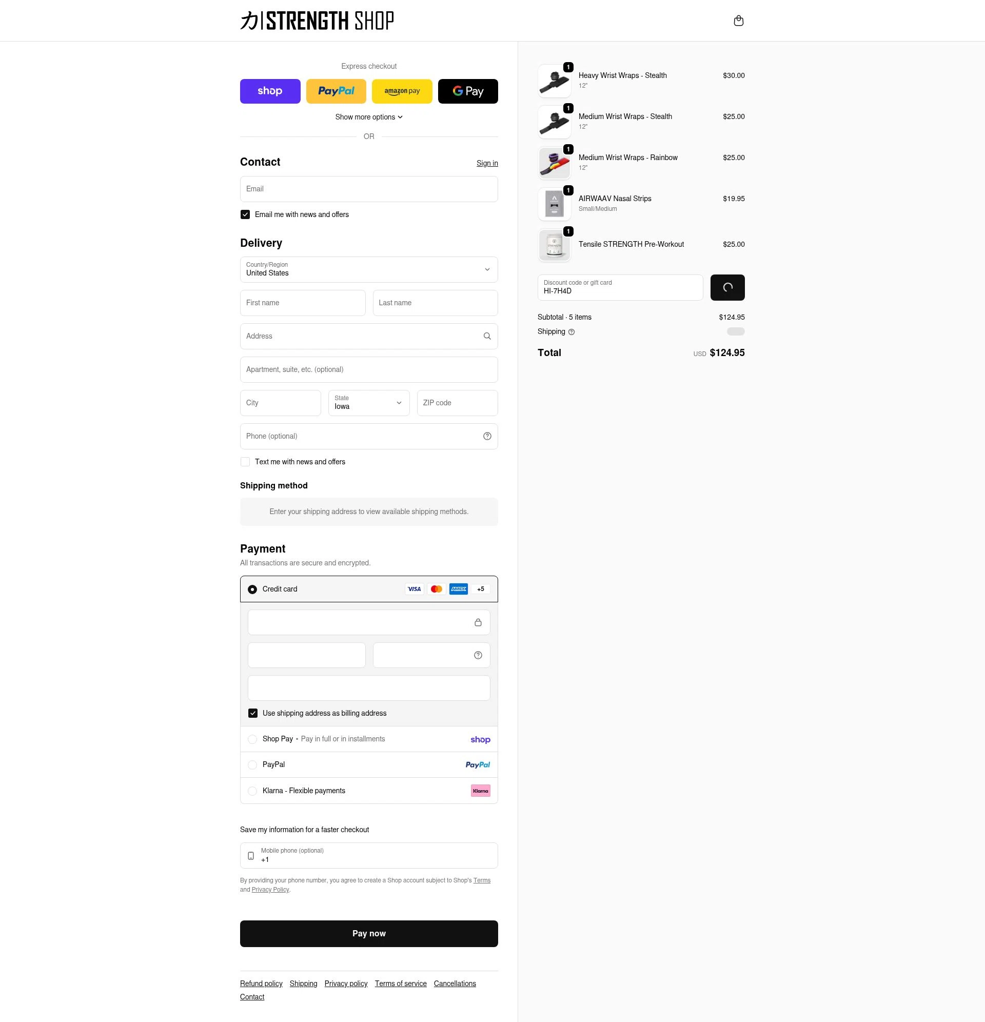 Strength Shop USA checkout page showing Strength Shop USA promo code box | Screenshot taken by SimplyCodes community member on Feb 4, 2026