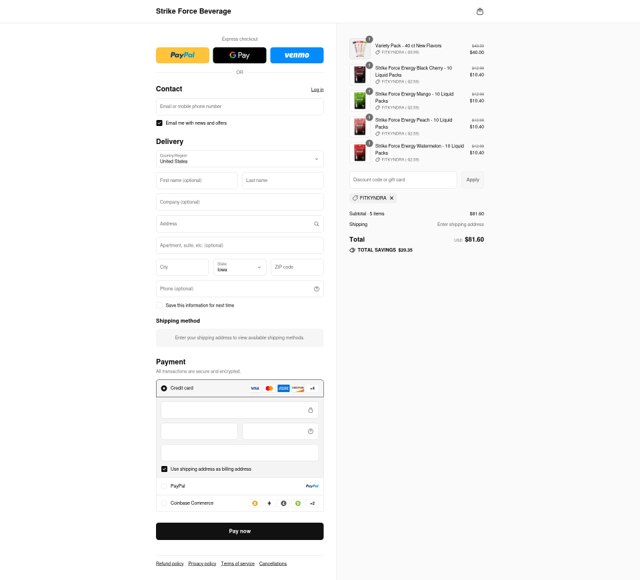 Strike Force checkout page showing Strike Force promo code box | Screenshot taken by SimplyCodes community member on Sep 6, 2025