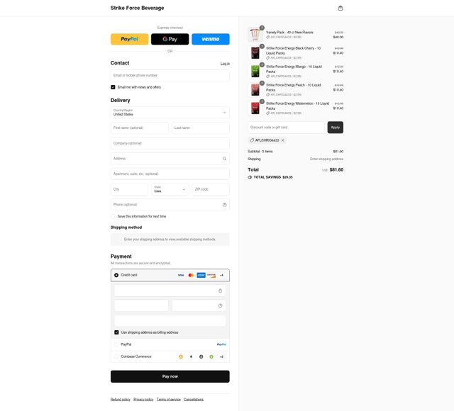 Strike Force checkout page showing Strike Force promo code box | Screenshot taken by SimplyCodes community member on Sep 6, 2025