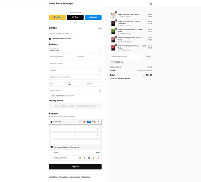 Strike Force checkout page showing Strike Force promo code box | Screenshot taken by SimplyCodes community member on Sep 6, 2025