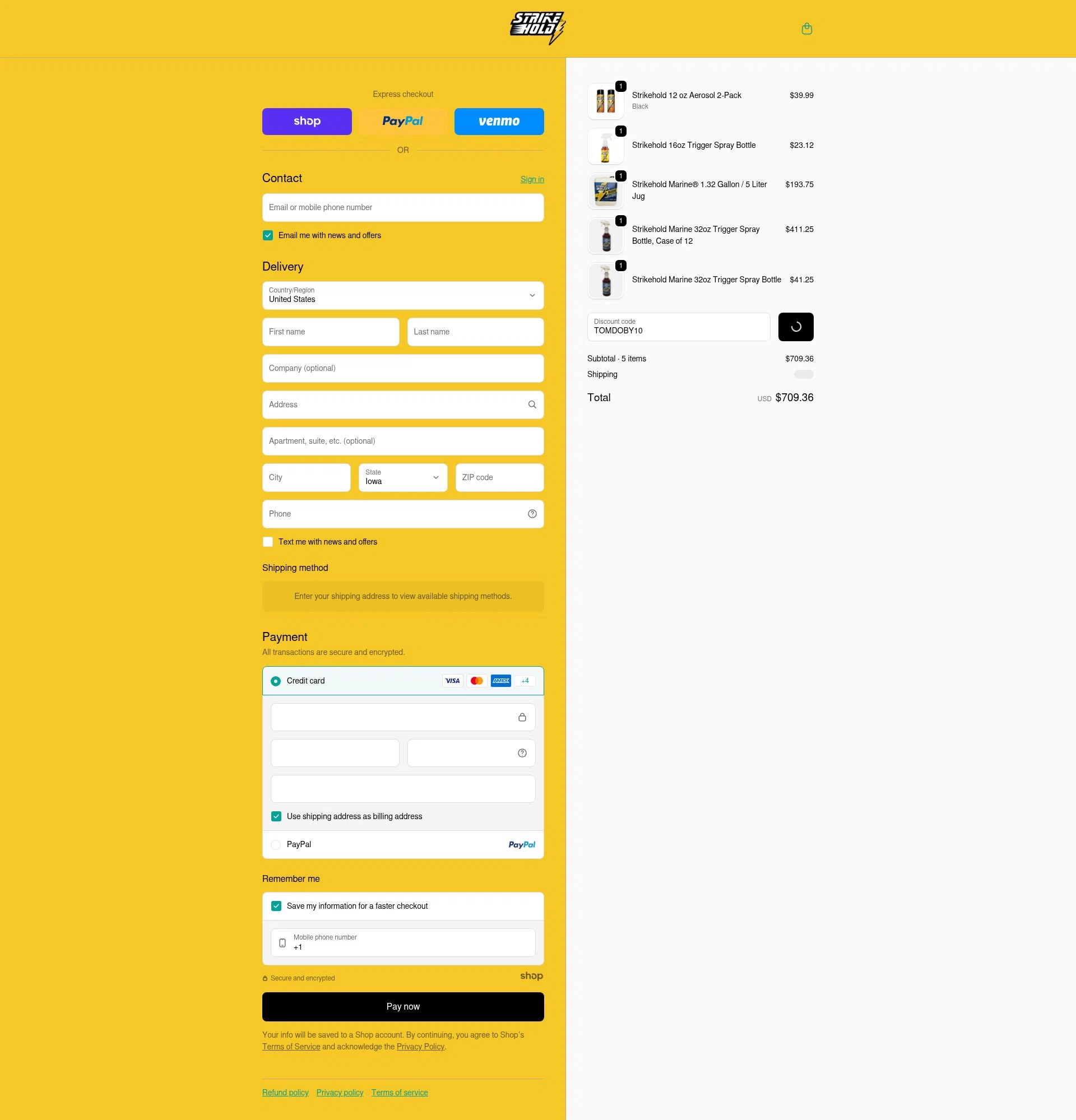 StrikeHold checkout page showing StrikeHold promo code box | Screenshot taken by SimplyCodes community member on Jan 8, 2026