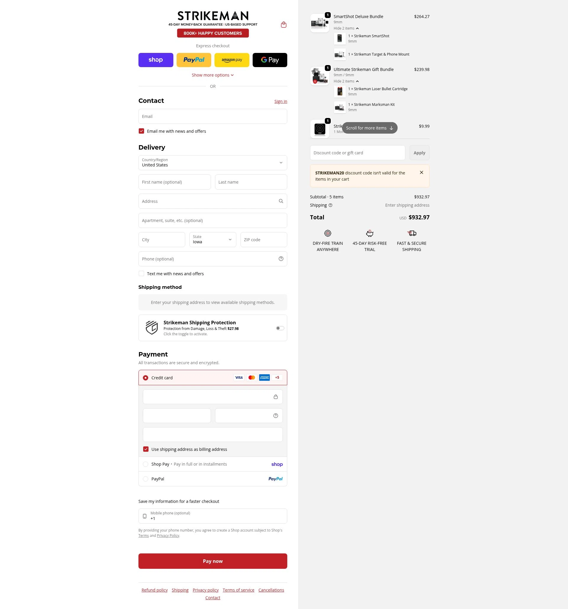 Strikeman checkout page showing Strikeman discount code box | Screenshot taken by SimplyCodes community member on Feb 8, 2026