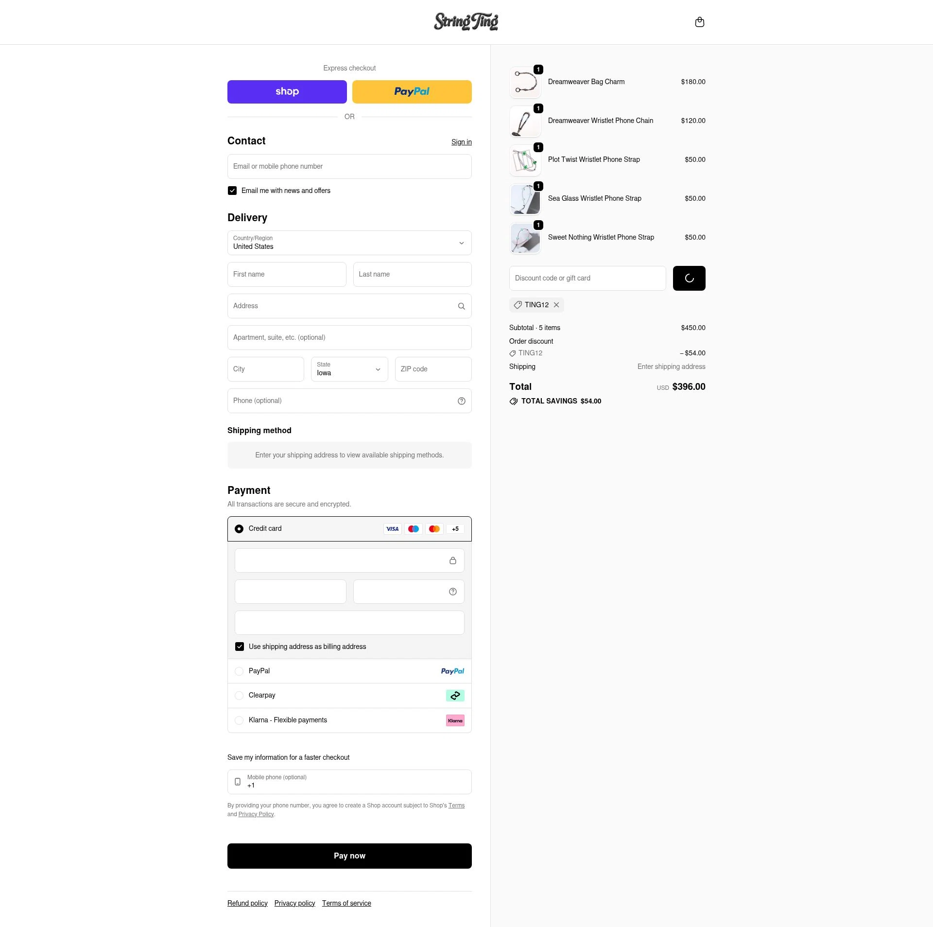 String Ting checkout page showing String Ting promo code box | Screenshot taken by SimplyCodes community member on Feb 7, 2026