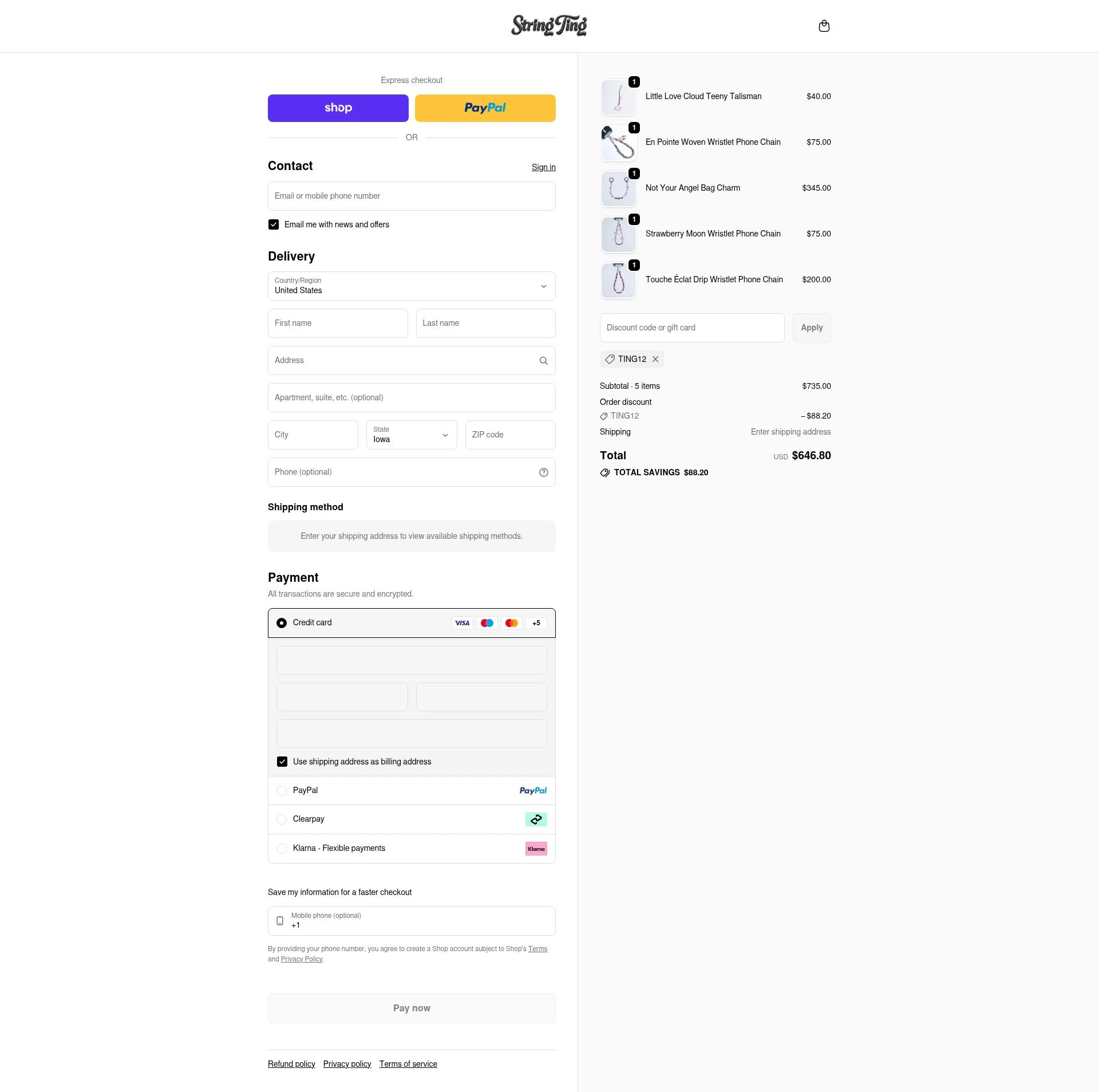 String Ting checkout page showing String Ting promo code box | Screenshot taken by SimplyCodes community member on Feb 11, 2026