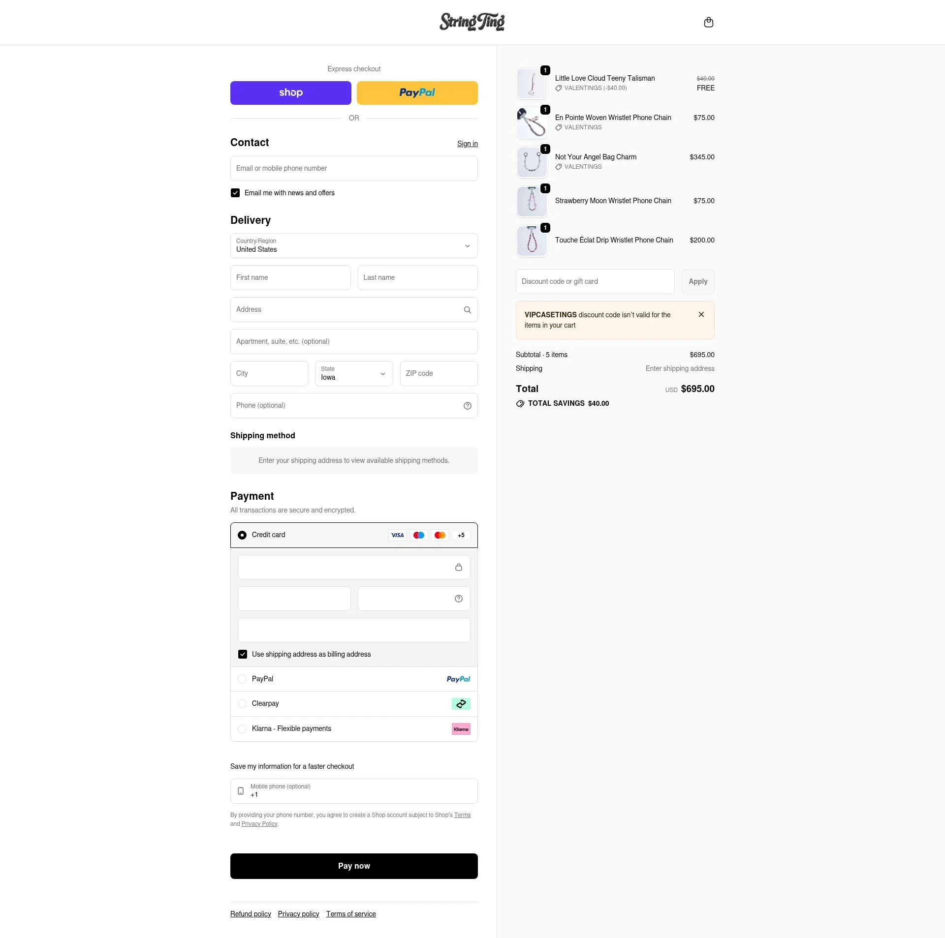 String Ting checkout page showing String Ting promo code box | Screenshot taken by SimplyCodes community member on Feb 11, 2026