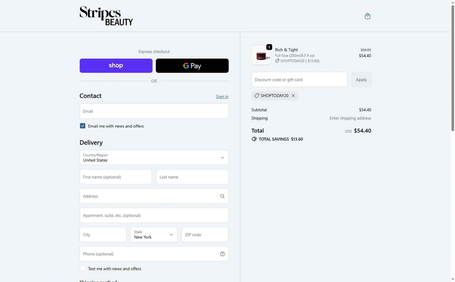 Stripes checkout page showing Stripes discount code box | Screenshot taken by SimplyCodes community member on Jan 3, 2026