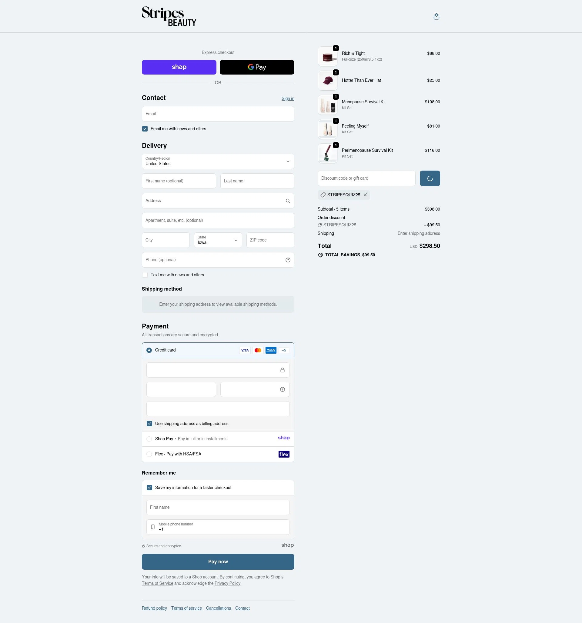 Stripes checkout page showing Stripes discount code box | Screenshot taken by SimplyCodes community member on Jan 9, 2026