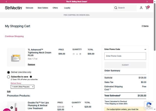 StriVectin checkout page showing StriVectin promo code box | Screenshot taken by SimplyCodes community member on Jul 27, 2025