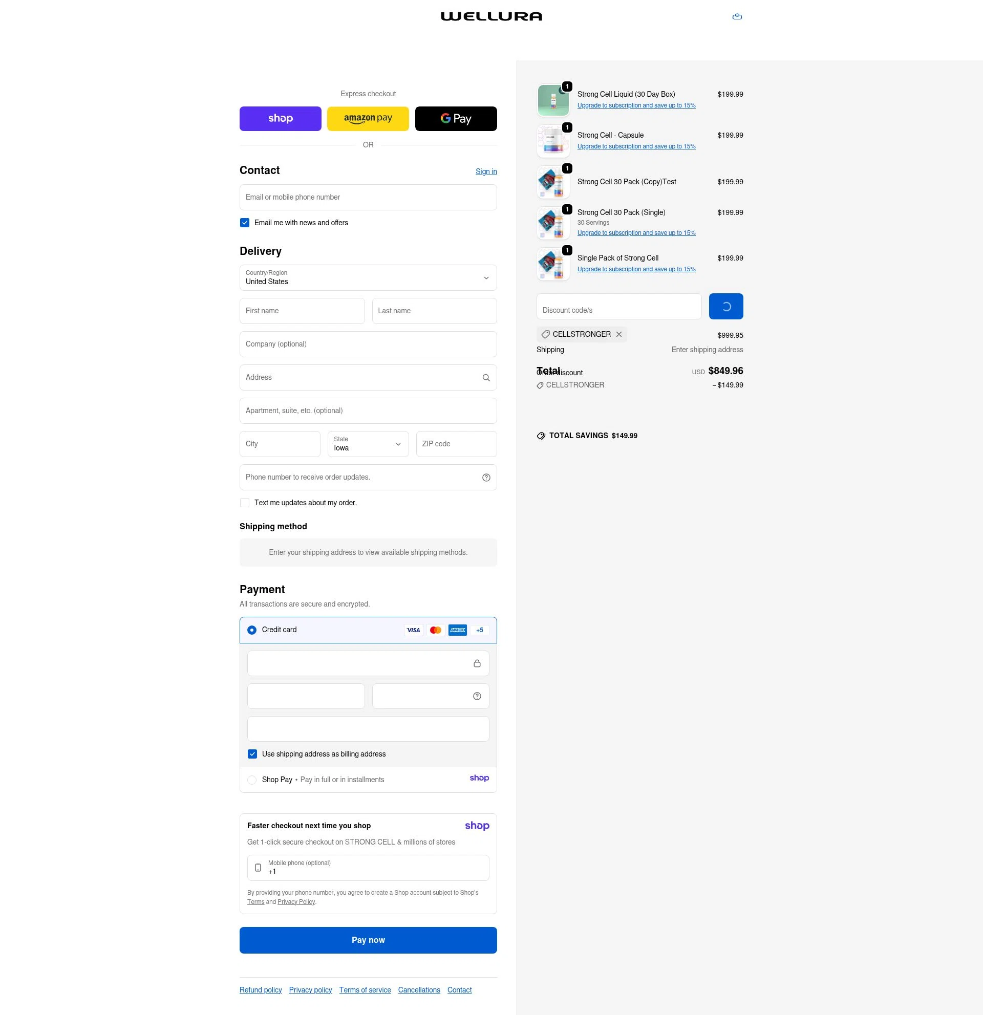 STRONG CELL checkout page showing STRONG CELL discount code box | Screenshot taken by SimplyCodes community member on Jan 8, 2026