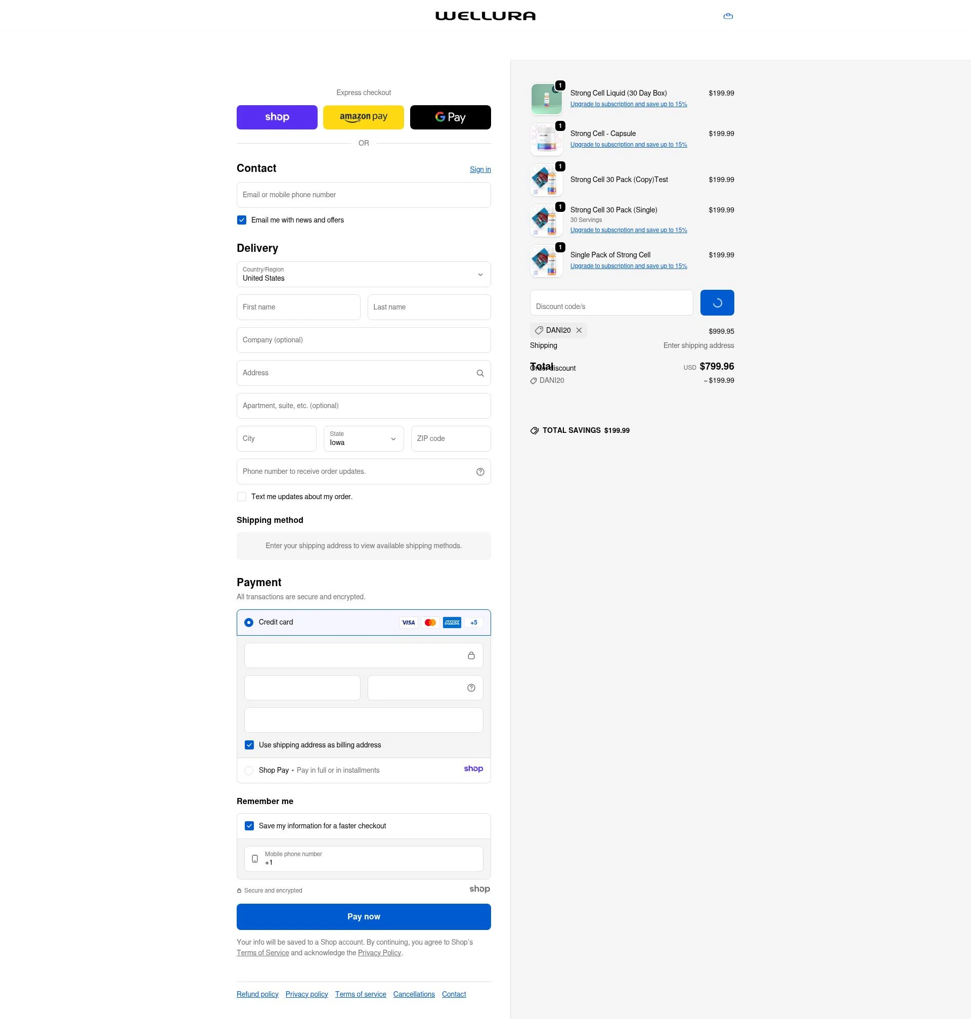 STRONG CELL checkout page showing STRONG CELL discount code box | Screenshot taken by SimplyCodes community member on Jan 8, 2026
