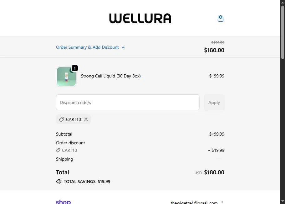 STRONG CELL checkout page showing STRONG CELL discount code box | Screenshot taken by SimplyCodes community member on Jan 8, 2026