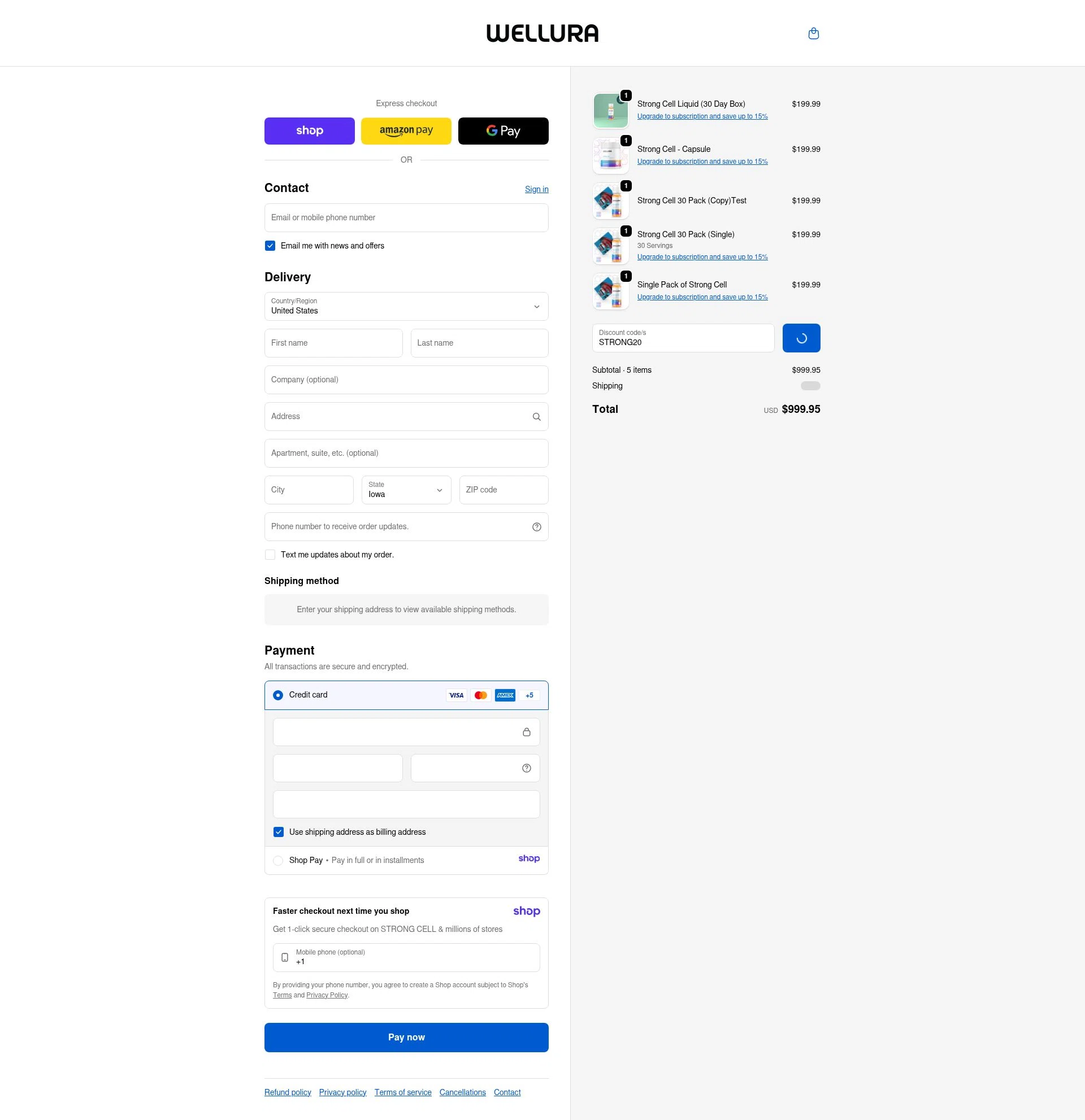STRONG CELL checkout page showing STRONG CELL discount code box | Screenshot taken by SimplyCodes community member on Jan 8, 2026