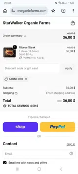 StarWalker Organic Farms coupon verification screenshot