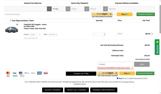 Stuarts London checkout page showing Stuarts London discount code box | Screenshot taken by SimplyCodes community member on May 13, 2025