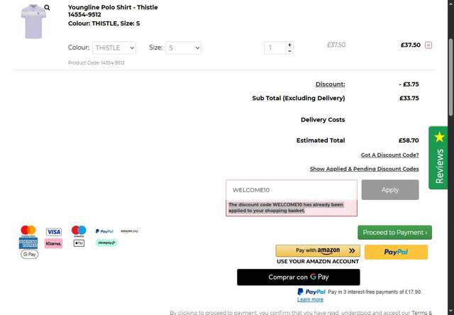 Stuarts London checkout page showing Stuarts London discount code box | Screenshot taken by SimplyCodes community member on May 19, 2025