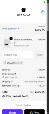 welcome15 coupon verification screenshot