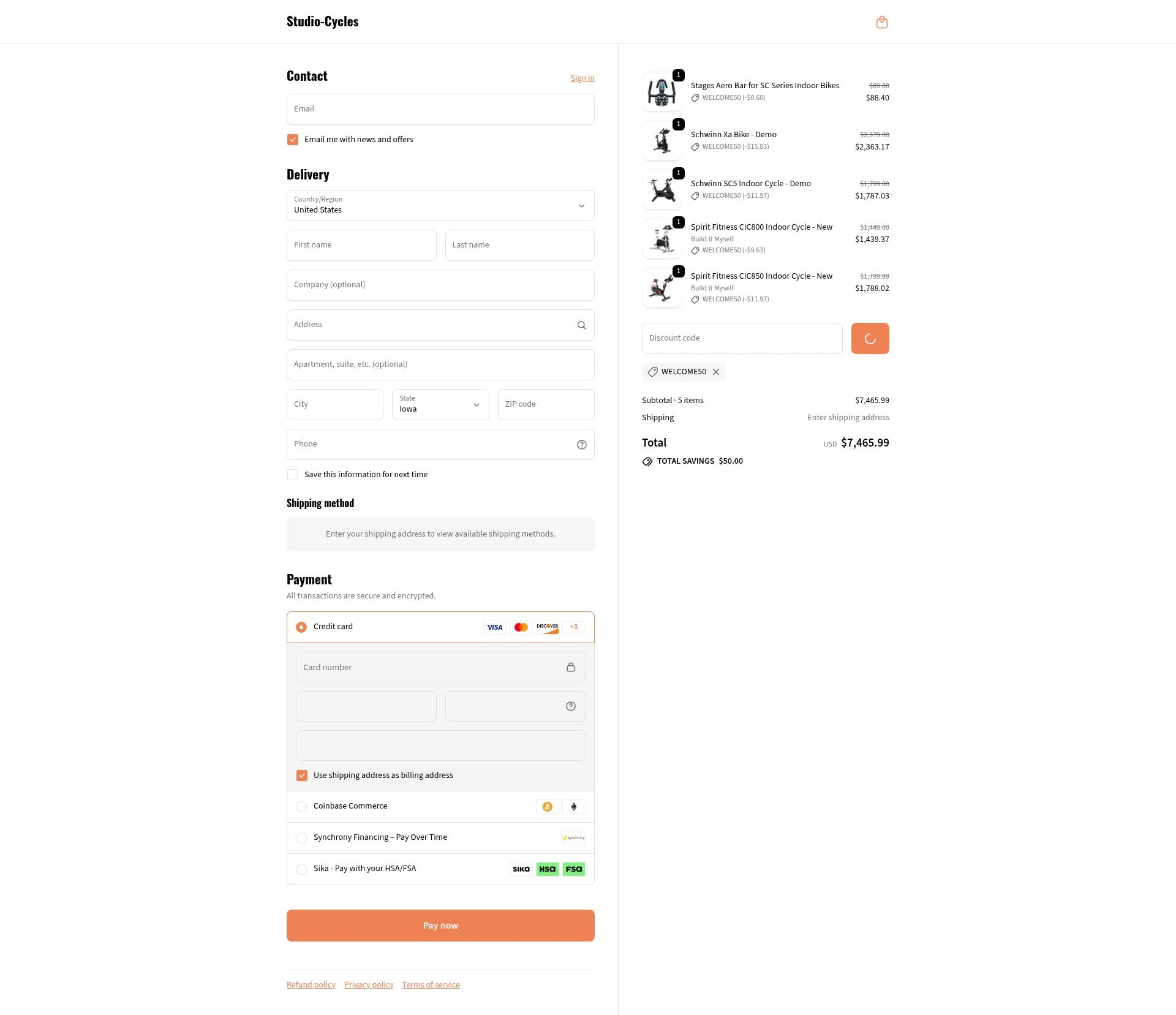 StudioCycles checkout page showing StudioCycles promo code box | Screenshot taken by SimplyCodes community member on Feb 4, 2026