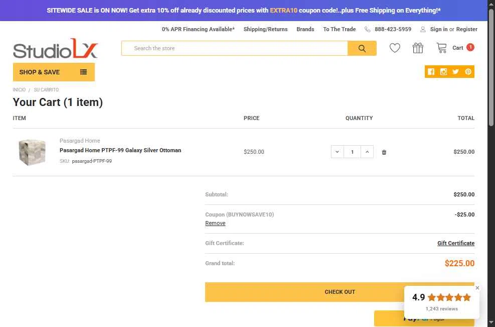 StudioLX checkout page showing StudioLX promo code box | Screenshot taken by SimplyCodes community member on Dec 3, 2025