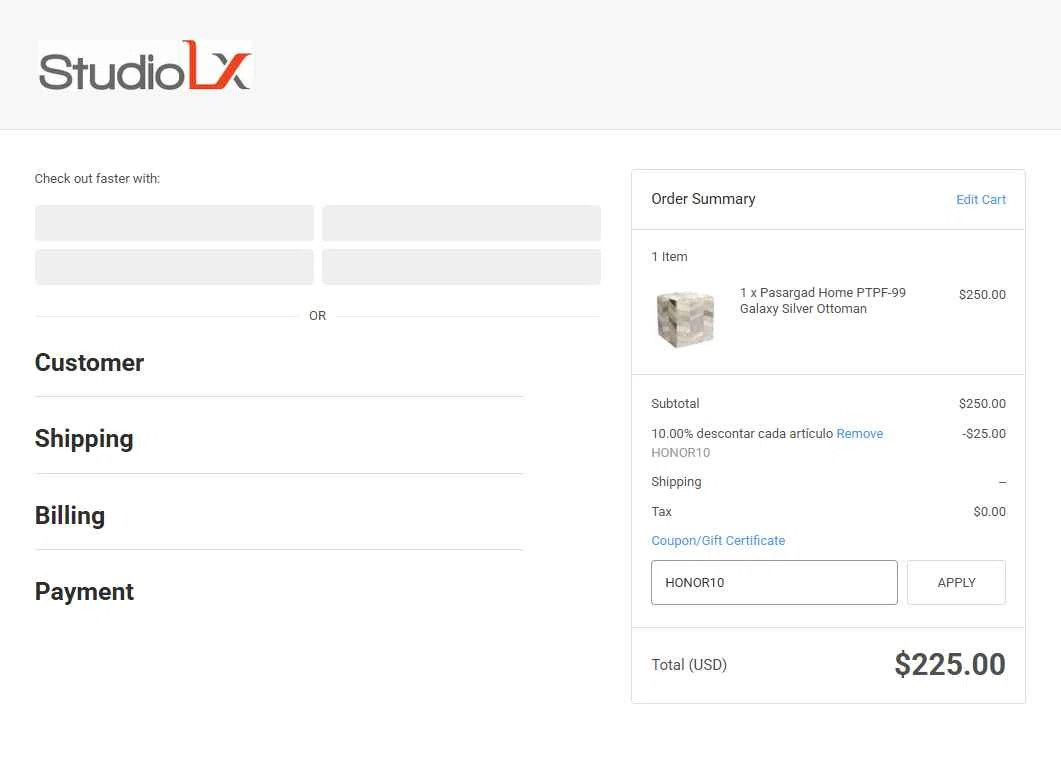 StudioLX checkout page showing StudioLX promo code box | Screenshot taken by SimplyCodes community member on Sep 9, 2025