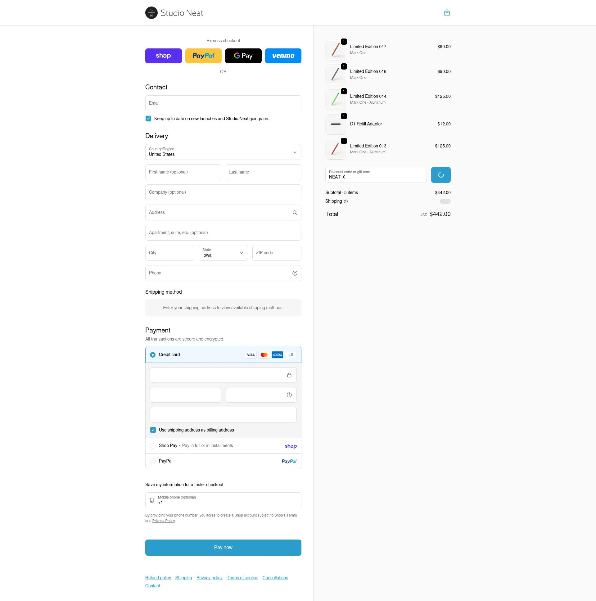 Studio Neat checkout page showing Studio Neat discount code box | Screenshot taken by SimplyCodes community member on Feb 2, 2026