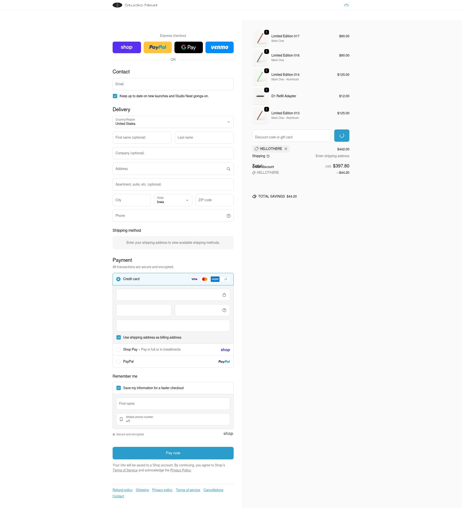 Studio Neat checkout page showing Studio Neat discount code box | Screenshot taken by SimplyCodes community member on Jan 24, 2026