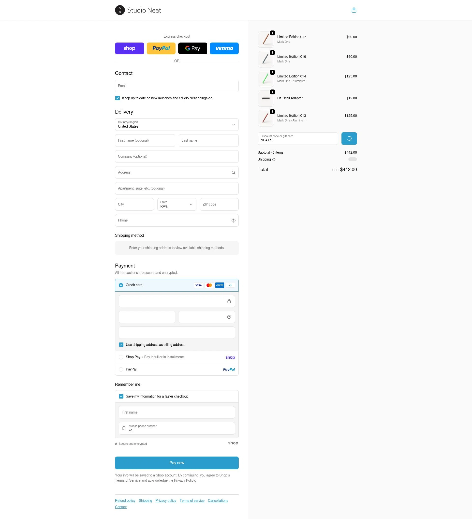 Studio Neat checkout page showing Studio Neat discount code box | Screenshot taken by SimplyCodes community member on Jan 24, 2026