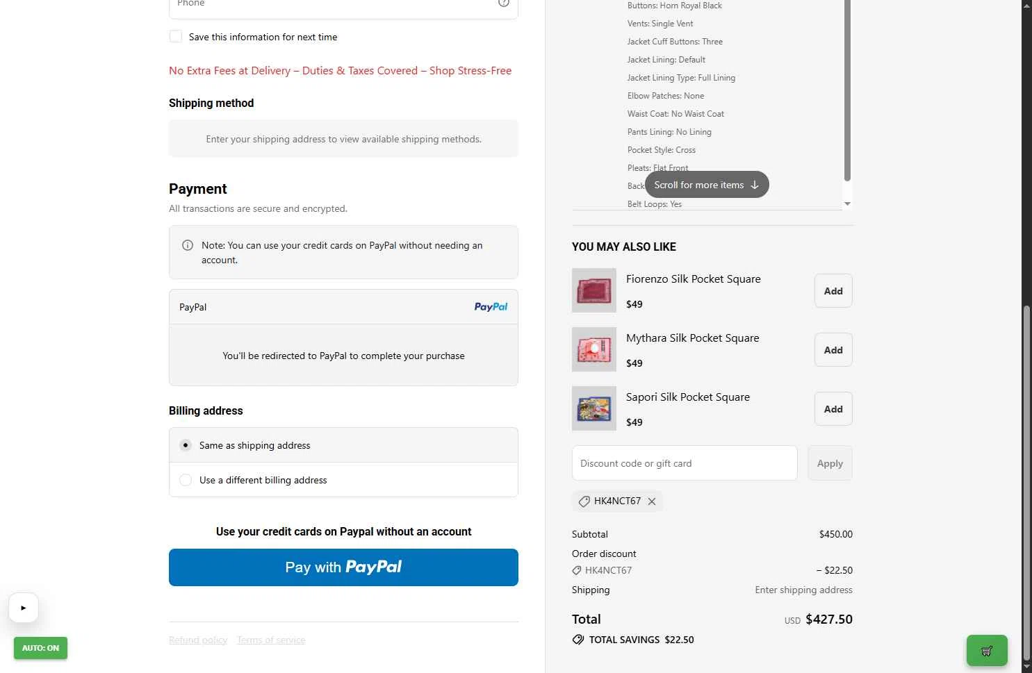 StudioSuits checkout page showing StudioSuits discount code box | Screenshot taken by SimplyCodes community member on Feb 5, 2026