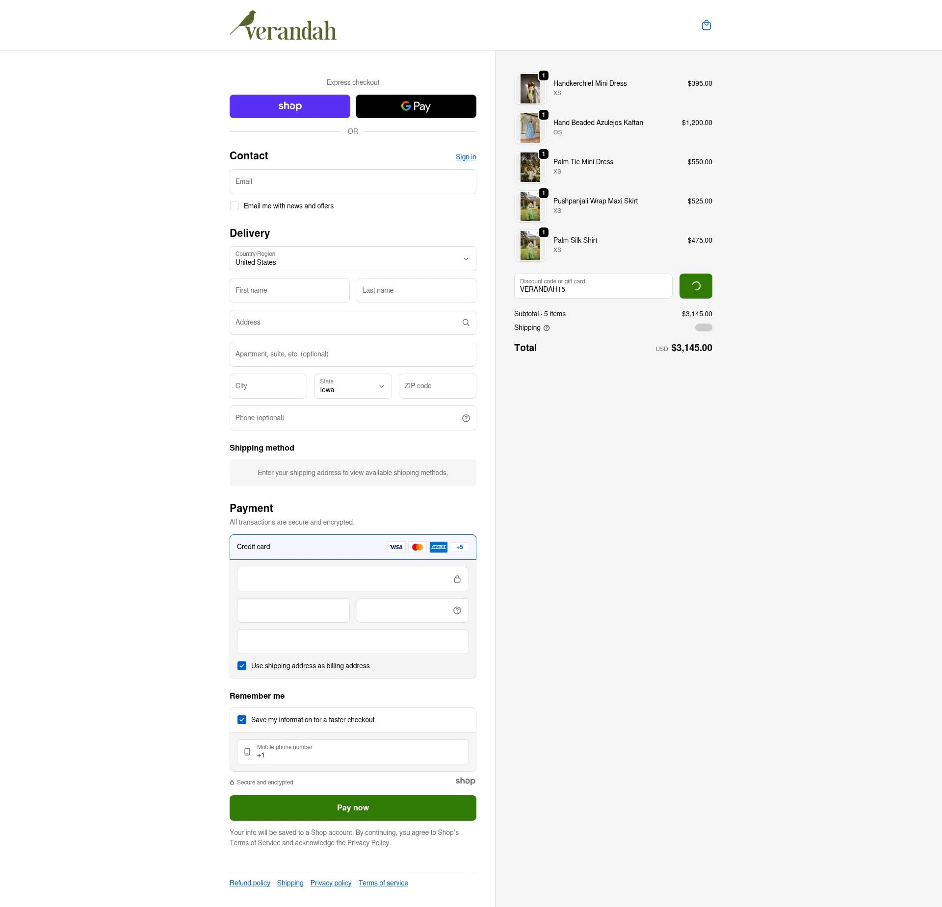 Verandah checkout page showing Verandah promo code box | Screenshot taken by SimplyCodes community member on Dec 28, 2025