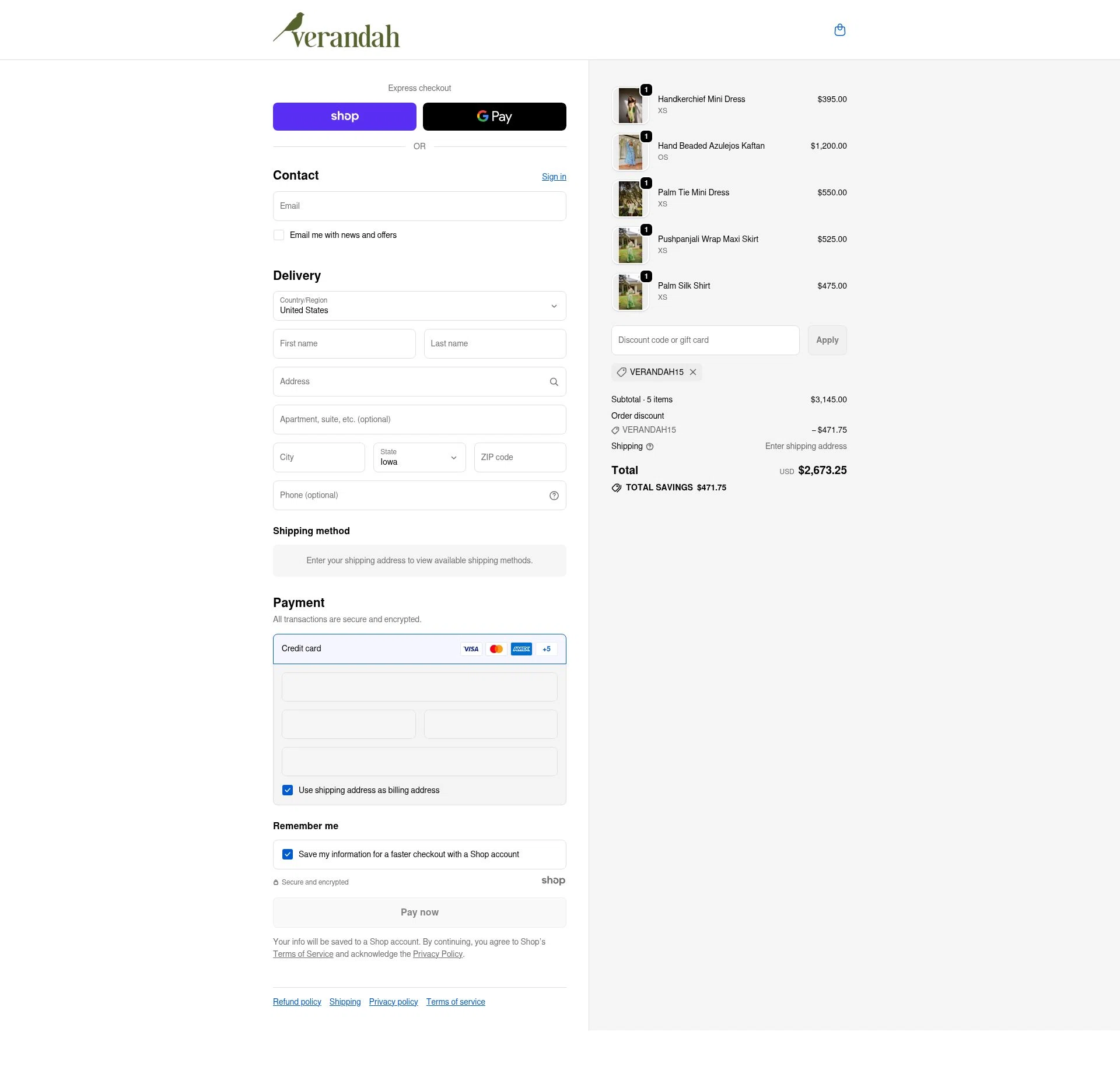 Verandah checkout page showing Verandah promo code box | Screenshot taken by SimplyCodes community member on Dec 10, 2025