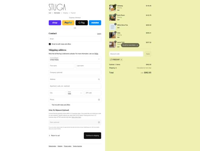 Stuga checkout page showing Stuga discount code box | Screenshot taken by SimplyCodes community member on Sep 7, 2025