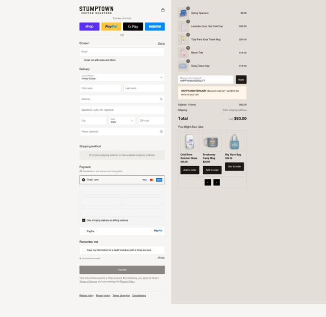 Stumptown Coffee Roasters checkout page showing Stumptown Coffee Roasters promo code box | Screenshot taken by SimplyCodes community member on Sep 14, 2025