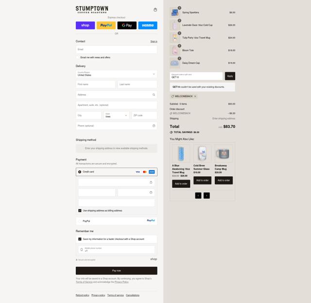 Stumptown Coffee Roasters checkout page showing Stumptown Coffee Roasters promo code box | Screenshot taken by SimplyCodes community member on Sep 10, 2025